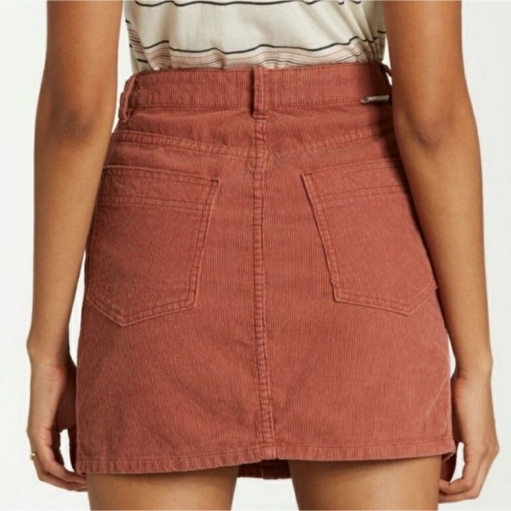 BILLABONG Corduroy Button Front Mini Skirt | Rust Pink Burnt Orange | Size 2 - Picture 3 of 14